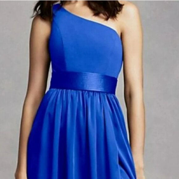 WHITE by Vera Wang Short One Shoulder Bridesmaid Dress Horizon Blue Size 2 NWT